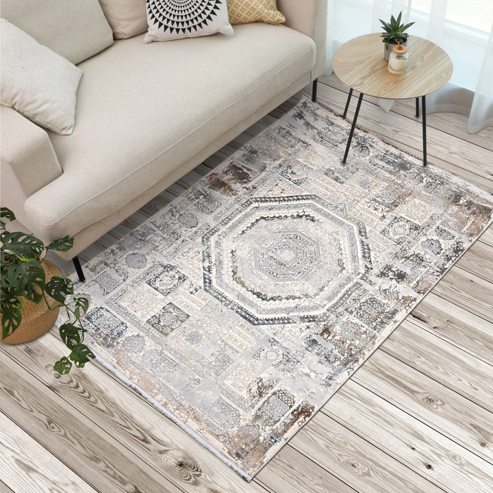 Grey Abstract Turkish Rug 5X8 Ft