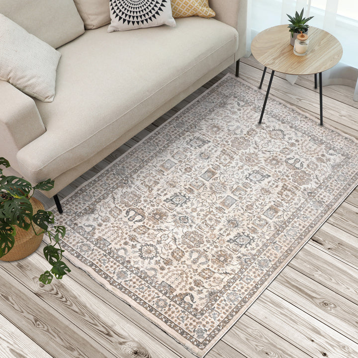 Grey Floral Turkish Rug 5x8 Ft