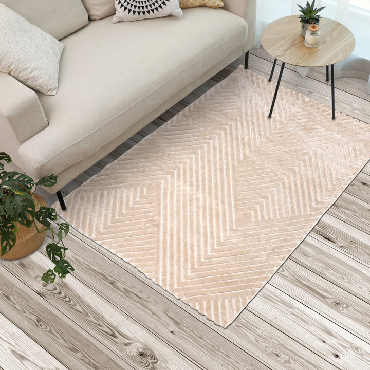 Beige Strips Turkish Rug 4X6 Ft