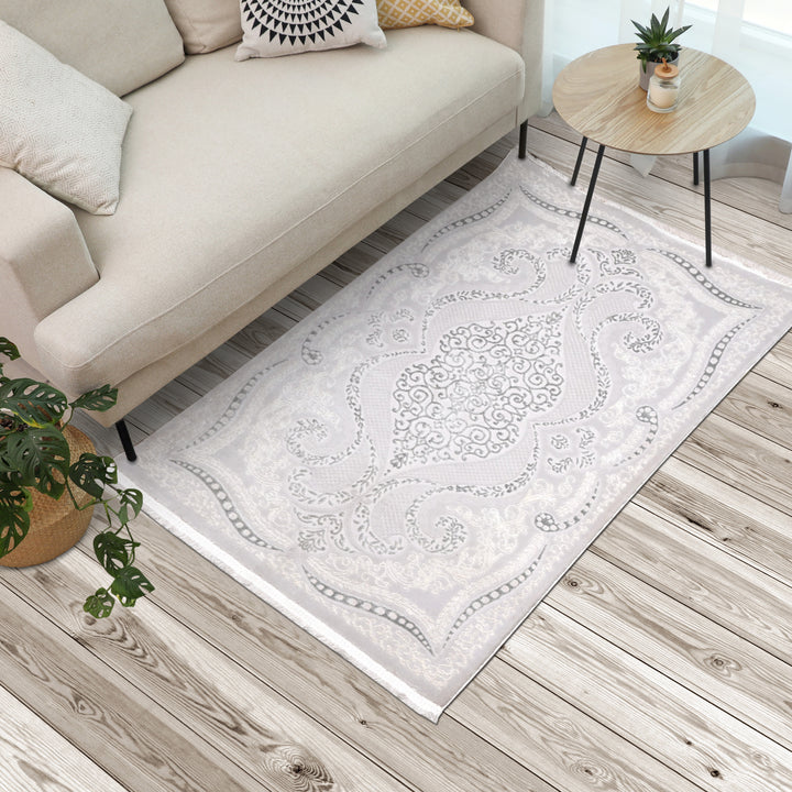 Grey Floral Turkish Rug 4X6 Ft