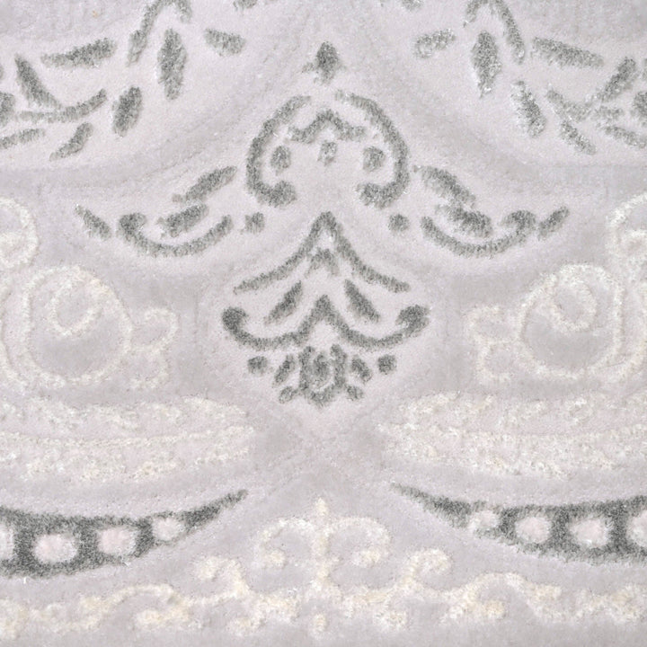 Grey Floral Turkish Rug 4X6 Ft