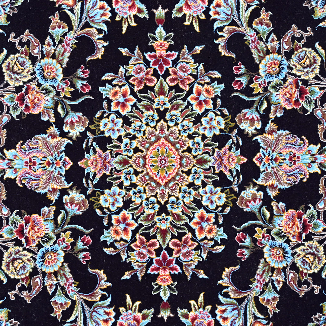 Black & Grey Floral Persian Round Rug 5x5 Ft