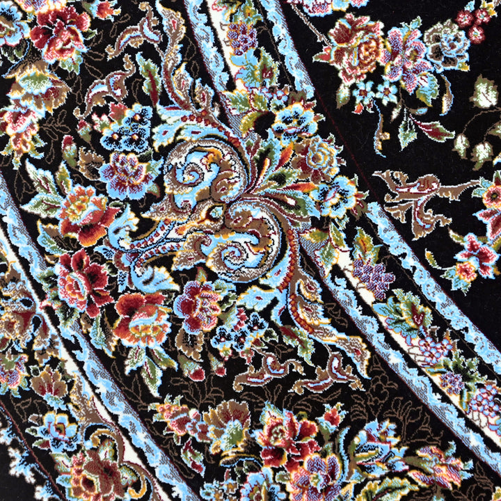 Black & Grey Floral Persian Round Rug 5x5 Ft