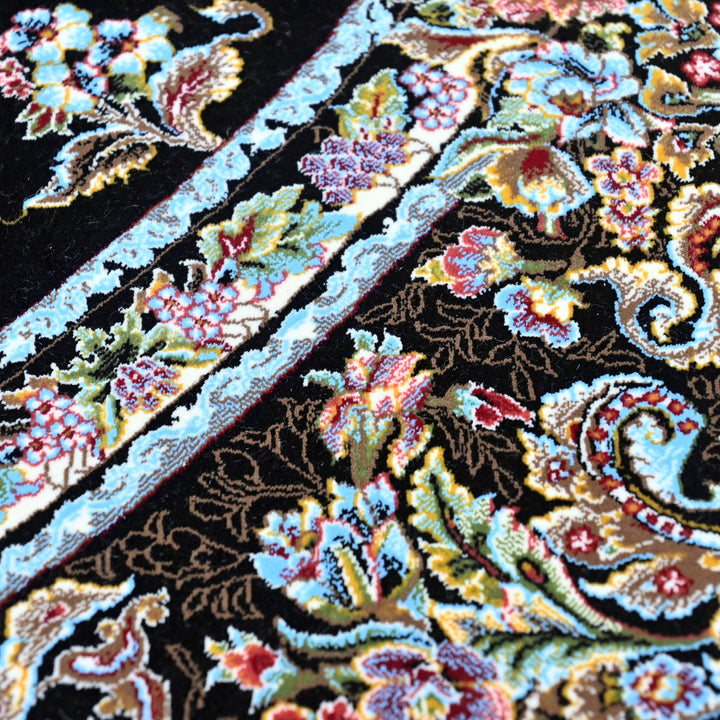 Black & Grey Floral Persian Round Rug 5x5 Ft