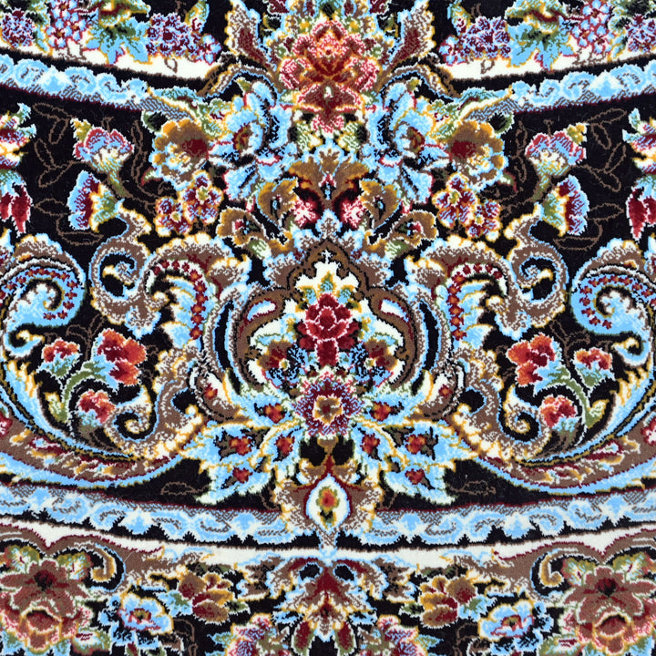 Black & Grey Floral Persian Round Rug 5x5 Ft