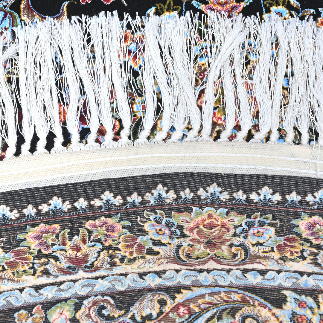 Black & Grey Floral Persian Round Rug 5x5 Ft