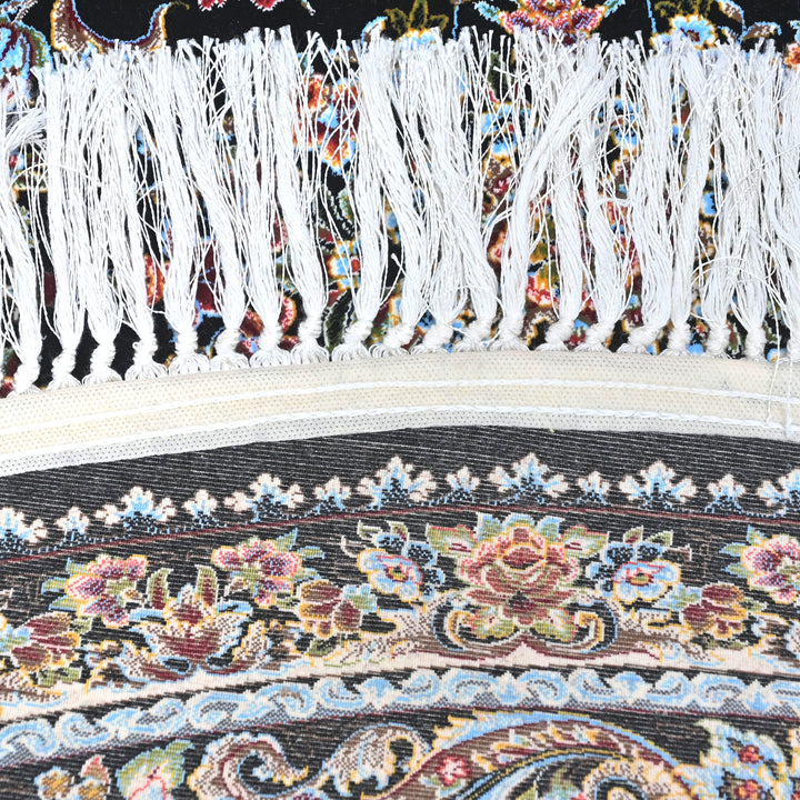 Black & Grey Floral Persian Round Rug 5x5 Ft