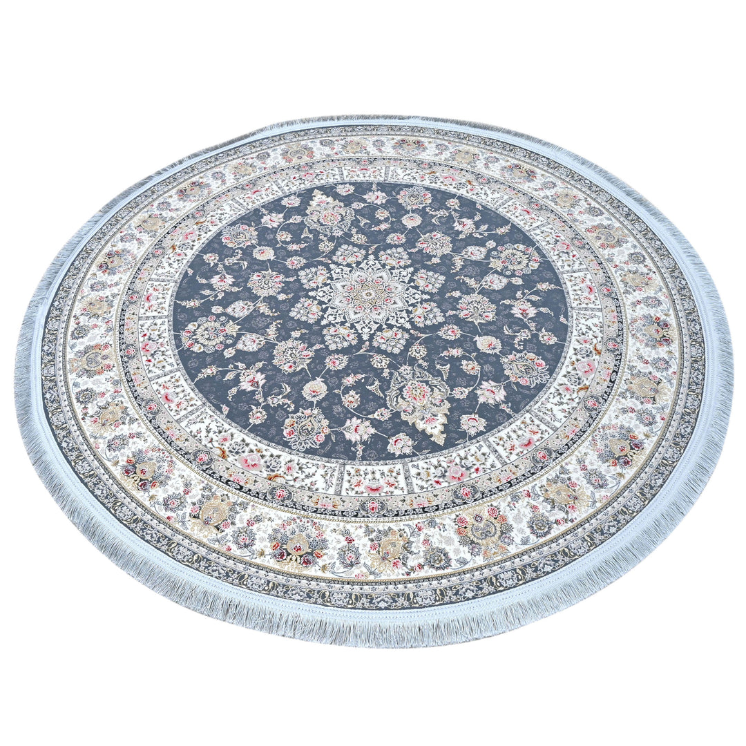 Navy & Cream Persian Round Rug 5x5 Ft