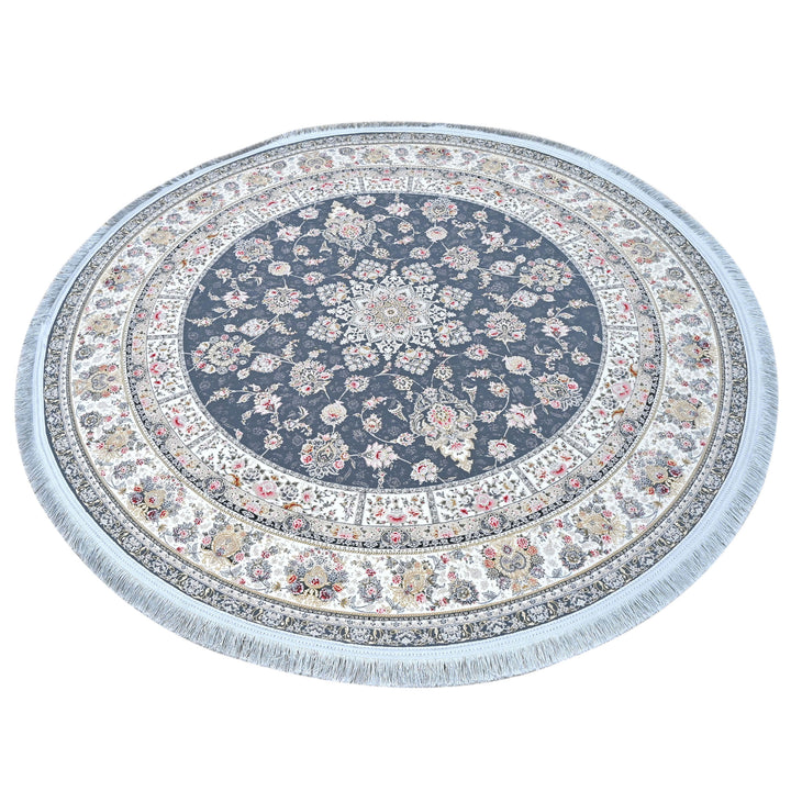 Navy & Cream Persian Round Rug 5x5 Ft