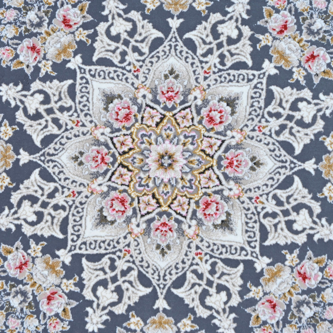 Navy & Cream Persian Round Rug 5x5 Ft