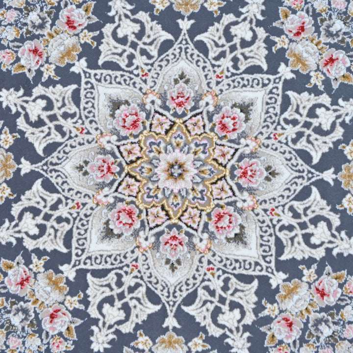 Navy & Cream Persian Round Rug 5x5 Ft