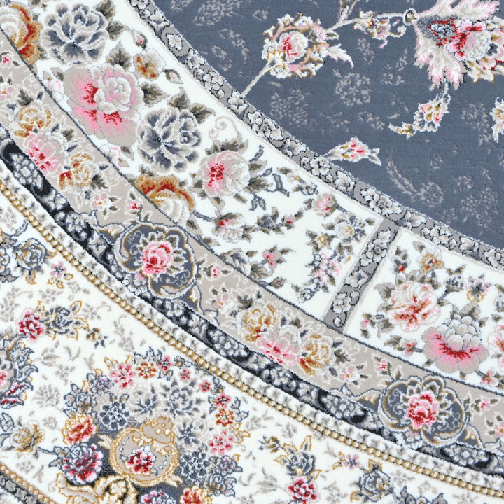 Navy & Cream Persian Round Rug 5x5 Ft