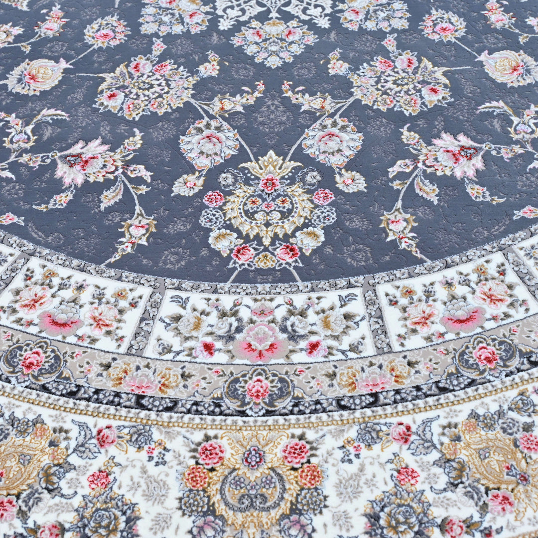 Navy & Cream Persian Round Rug 5x5 Ft