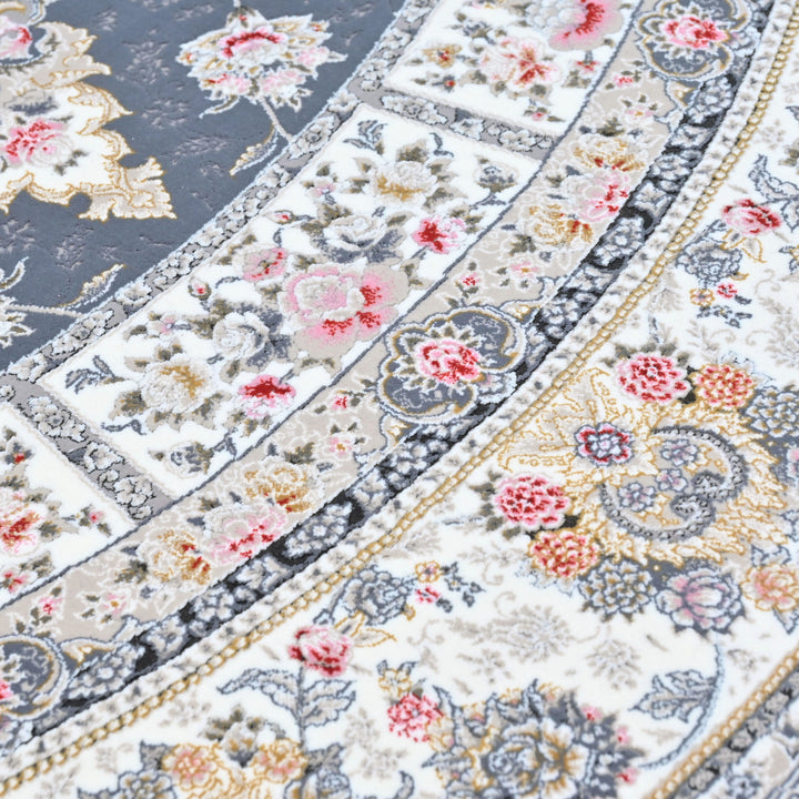 Navy & Cream Persian Round Rug 5x5 Ft