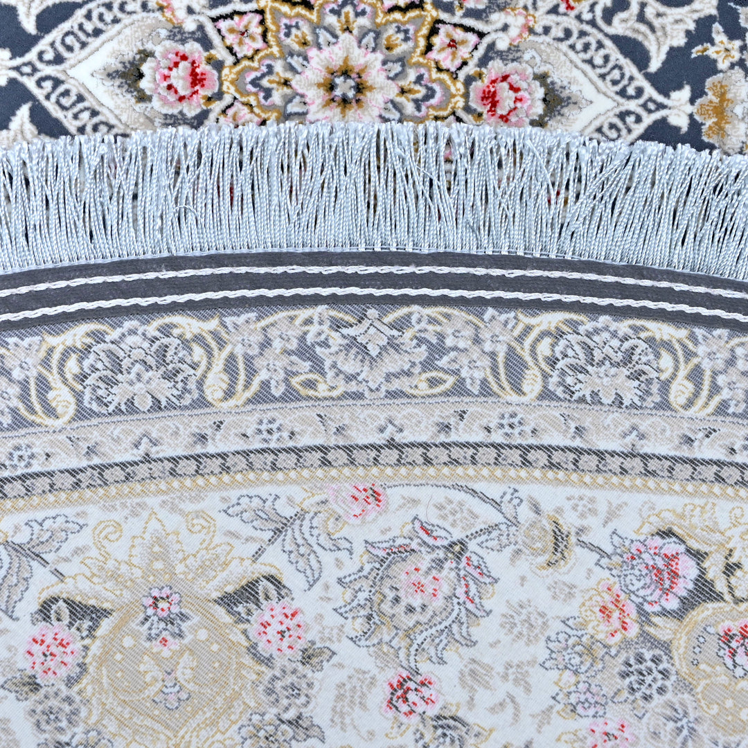 Navy & Cream Persian Round Rug 5x5 Ft