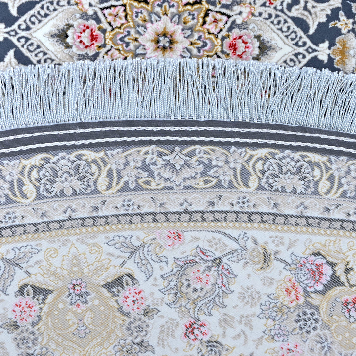 Navy & Cream Persian Round Rug 5x5 Ft