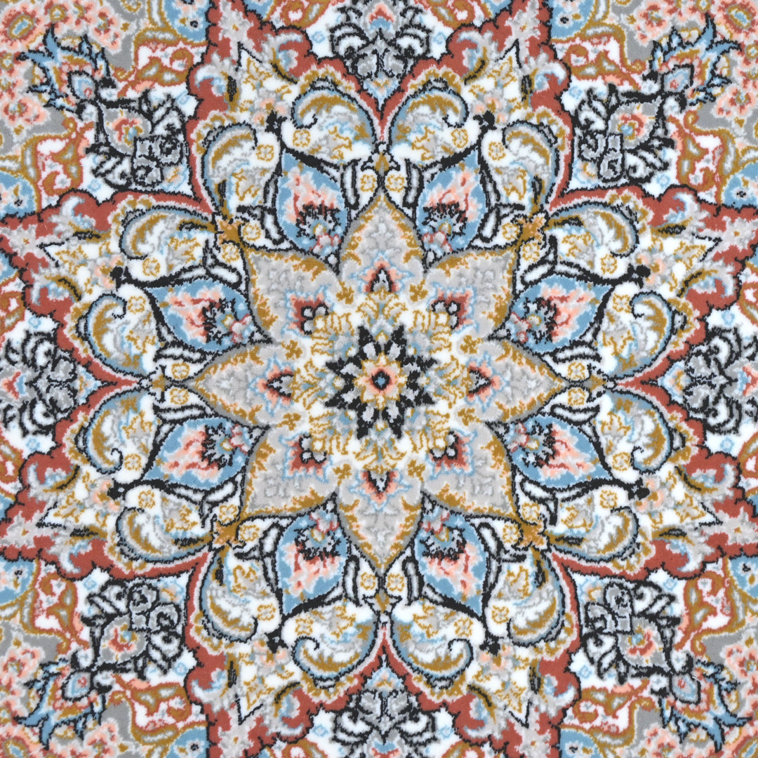 Grey & Blue Floral Persian Round Rug 5x5 Ft