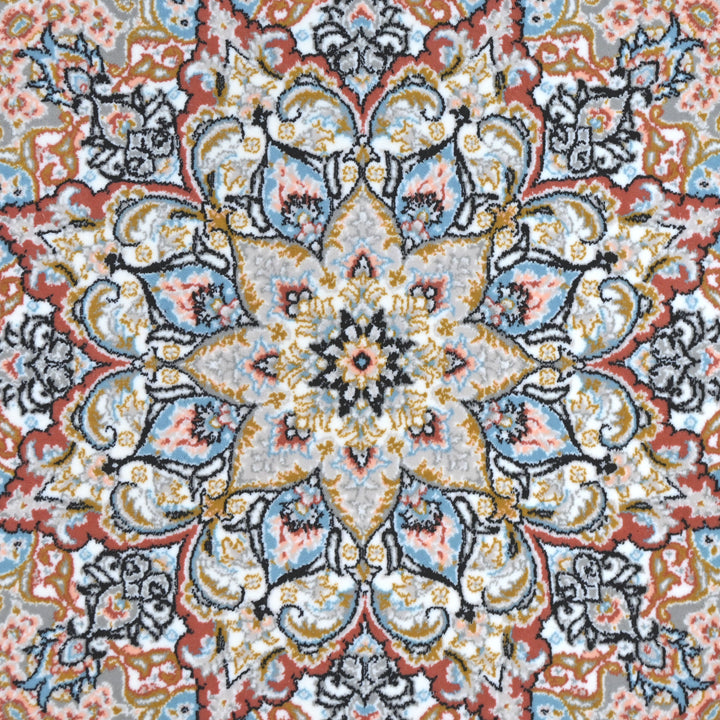 Grey & Blue Floral Persian Round Rug 5x5 Ft