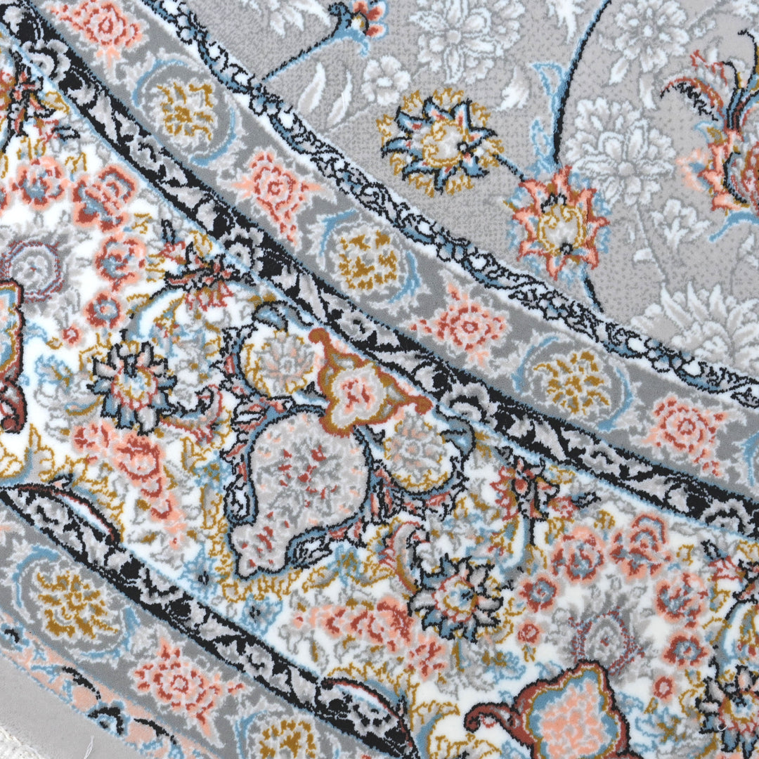 Grey & Blue Floral Persian Round Rug 5x5 Ft
