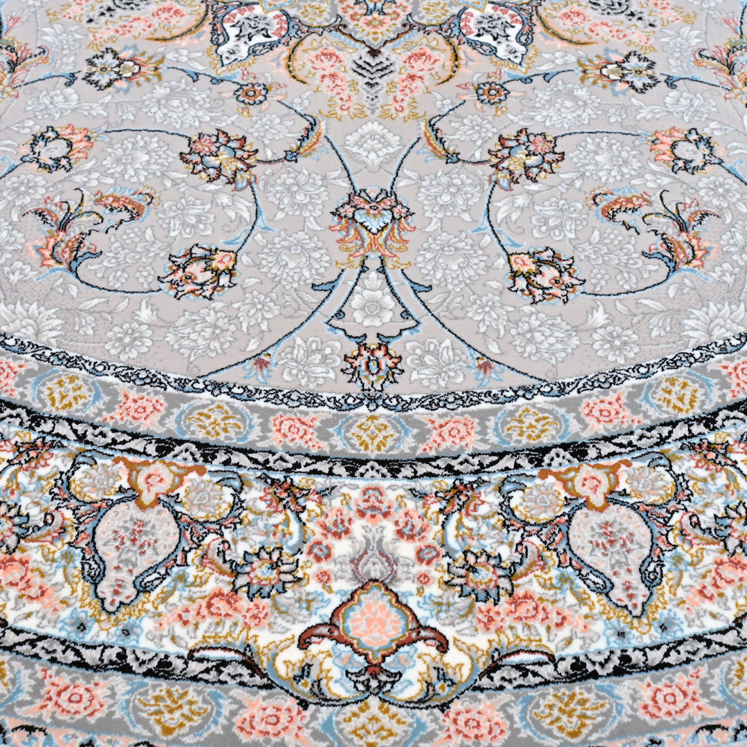 Grey & Blue Floral Persian Round Rug 5x5 Ft