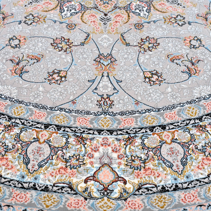 Grey & Blue Floral Persian Round Rug 5x5 Ft