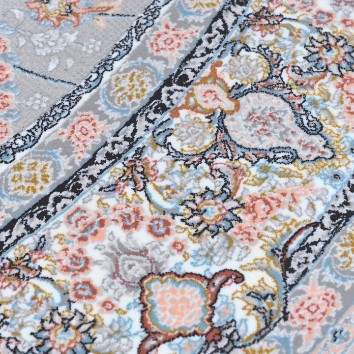 Grey & Blue Floral Persian Round Rug 5x5 Ft