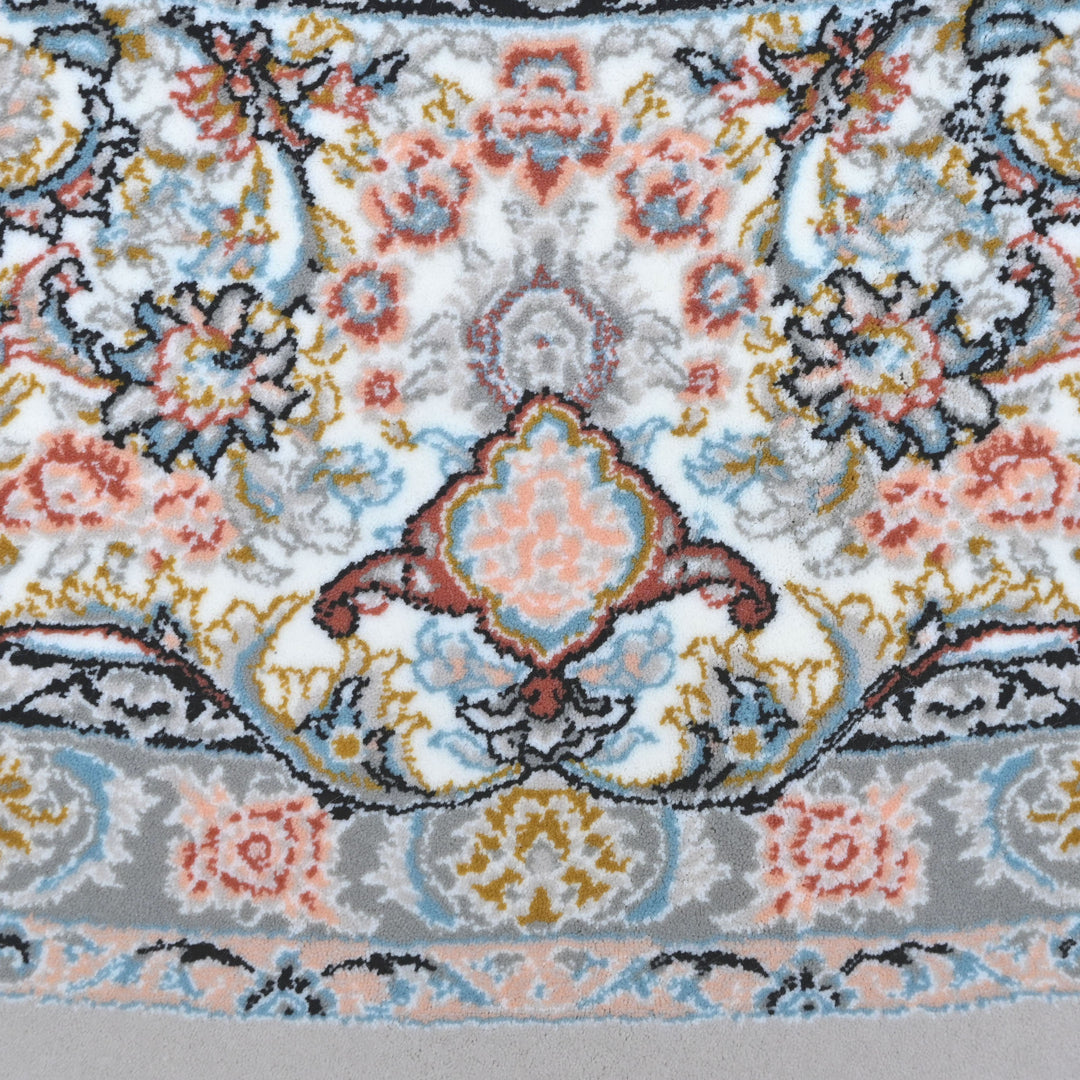 Grey & Blue Floral Persian Round Rug 5x5 Ft