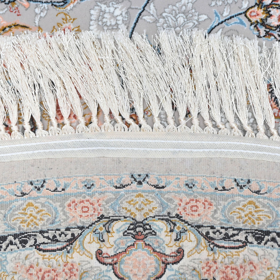 Grey & Blue Floral Persian Round Rug 5x5 Ft