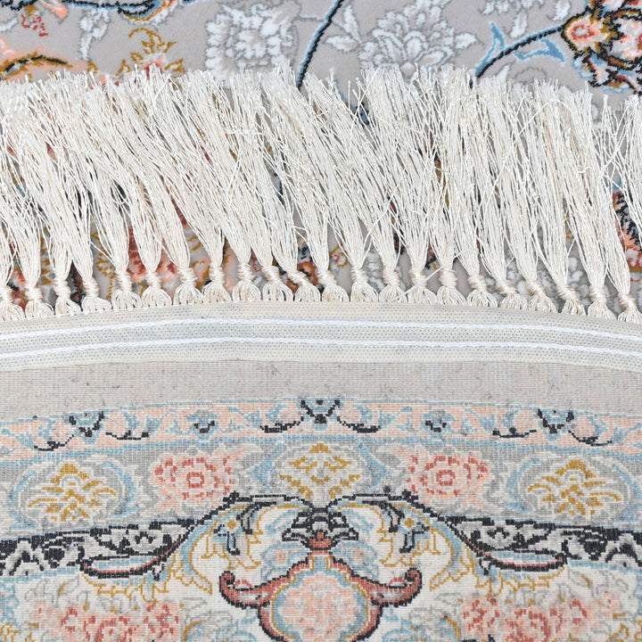 Grey & Blue Floral Persian Round Rug 5x5 Ft