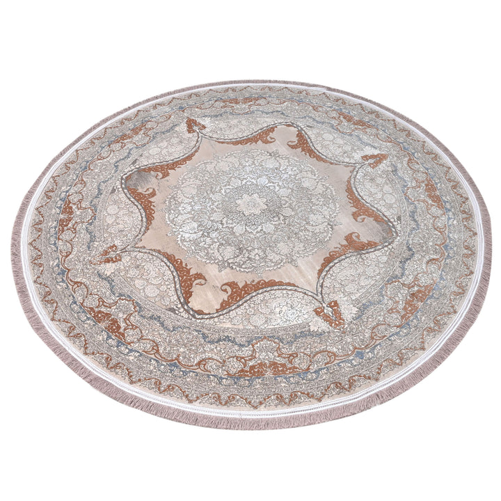 Beige & Silver Floral Persian Round Rug 5x5 Ft