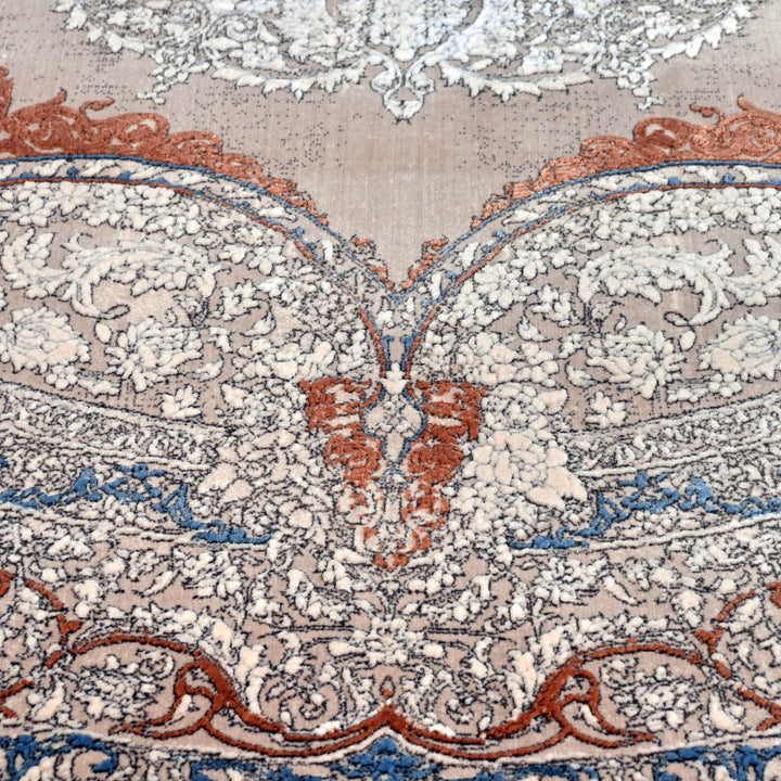 Beige & Silver Floral Persian Round Rug 5x5 Ft