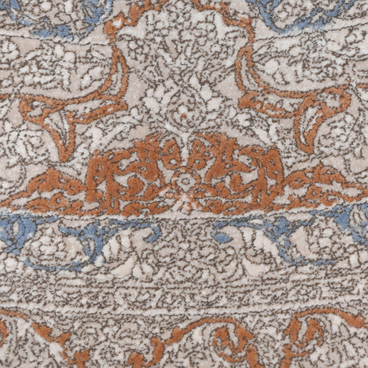 Beige & Silver Floral Persian Round Rug 5x5 Ft