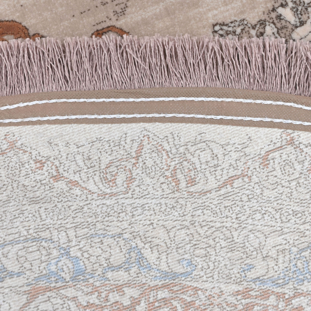 Beige & Silver Floral Persian Round Rug 5x5 Ft