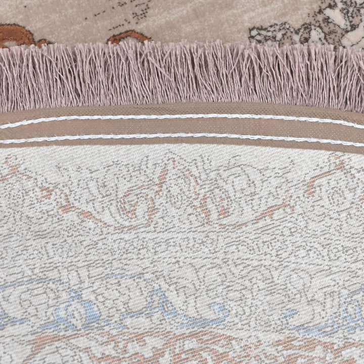 Beige & Silver Floral Persian Round Rug 5x5 Ft