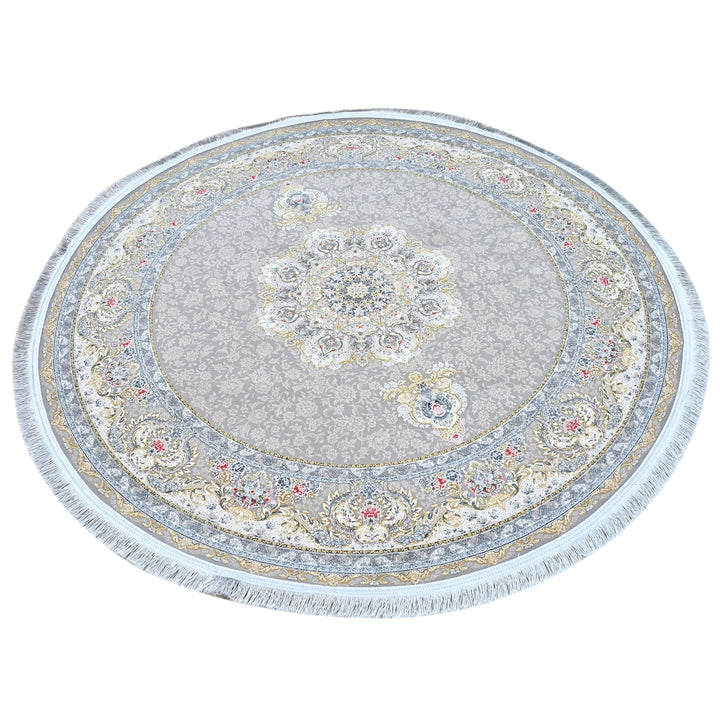 Grey & Cream Floral Persian Round Rug 5x5 Ft