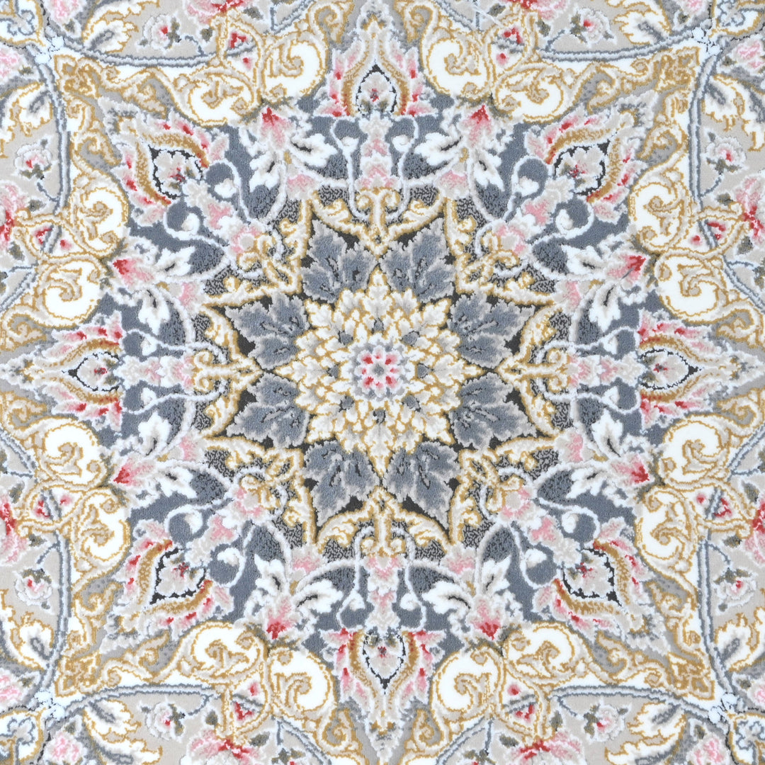 Grey & Cream Floral Persian Round Rug 5x5 Ft