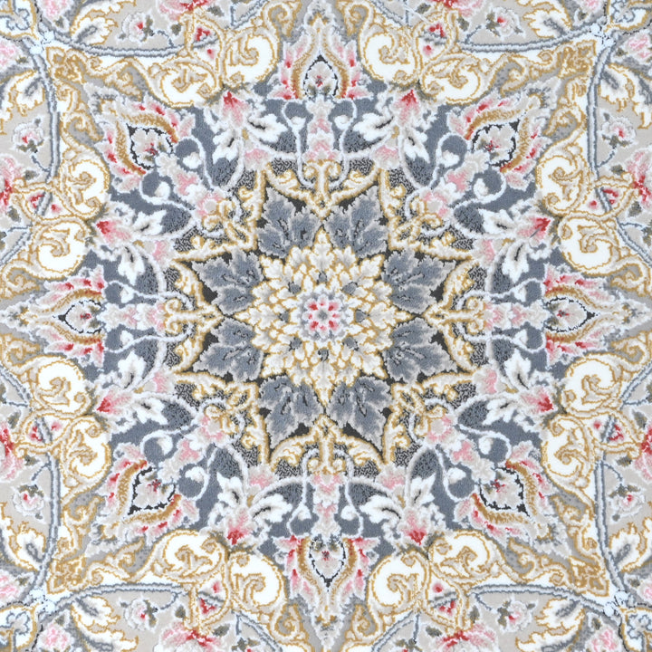 Grey & Cream Floral Persian Round Rug 5x5 Ft