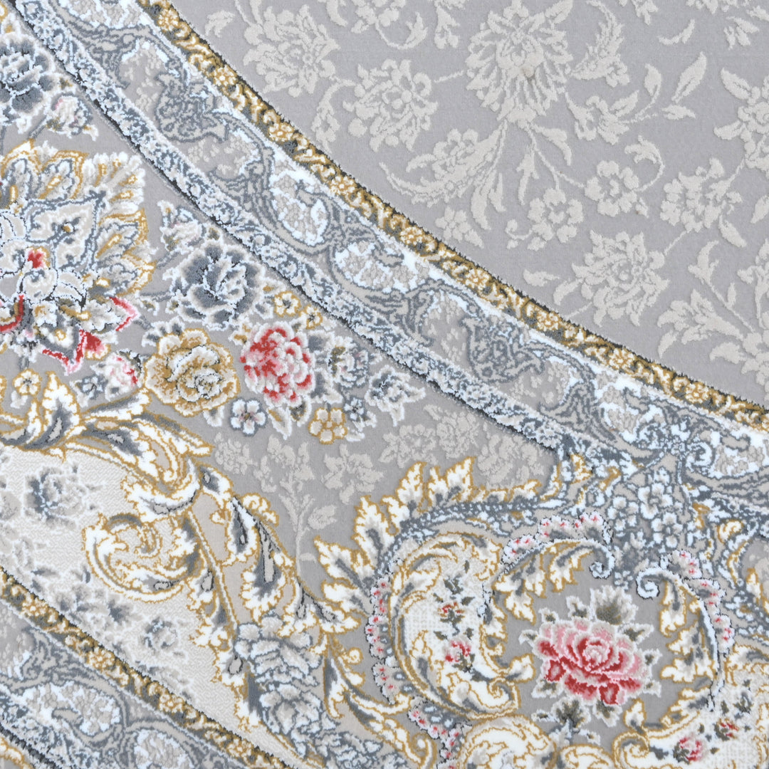 Grey & Cream Floral Persian Round Rug 5x5 Ft