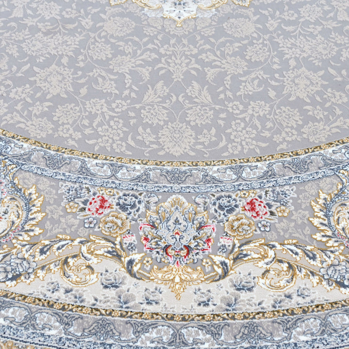 Grey & Cream Floral Persian Round Rug 5x5 Ft