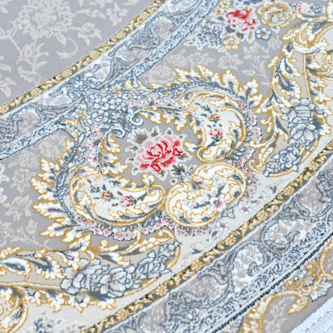 Grey & Cream Floral Persian Round Rug 5x5 Ft