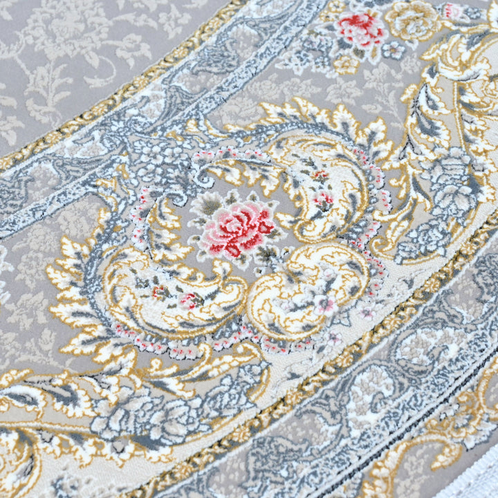 Grey & Cream Floral Persian Round Rug 5x5 Ft