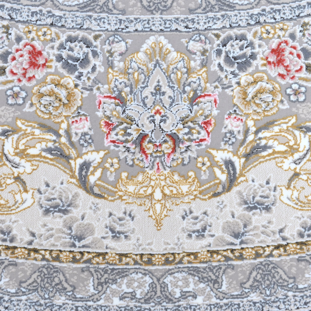 Grey & Cream Floral Persian Round Rug 5x5 Ft