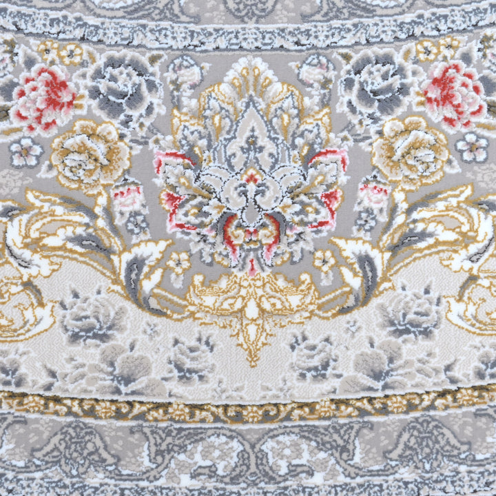 Grey & Cream Floral Persian Round Rug 5x5 Ft
