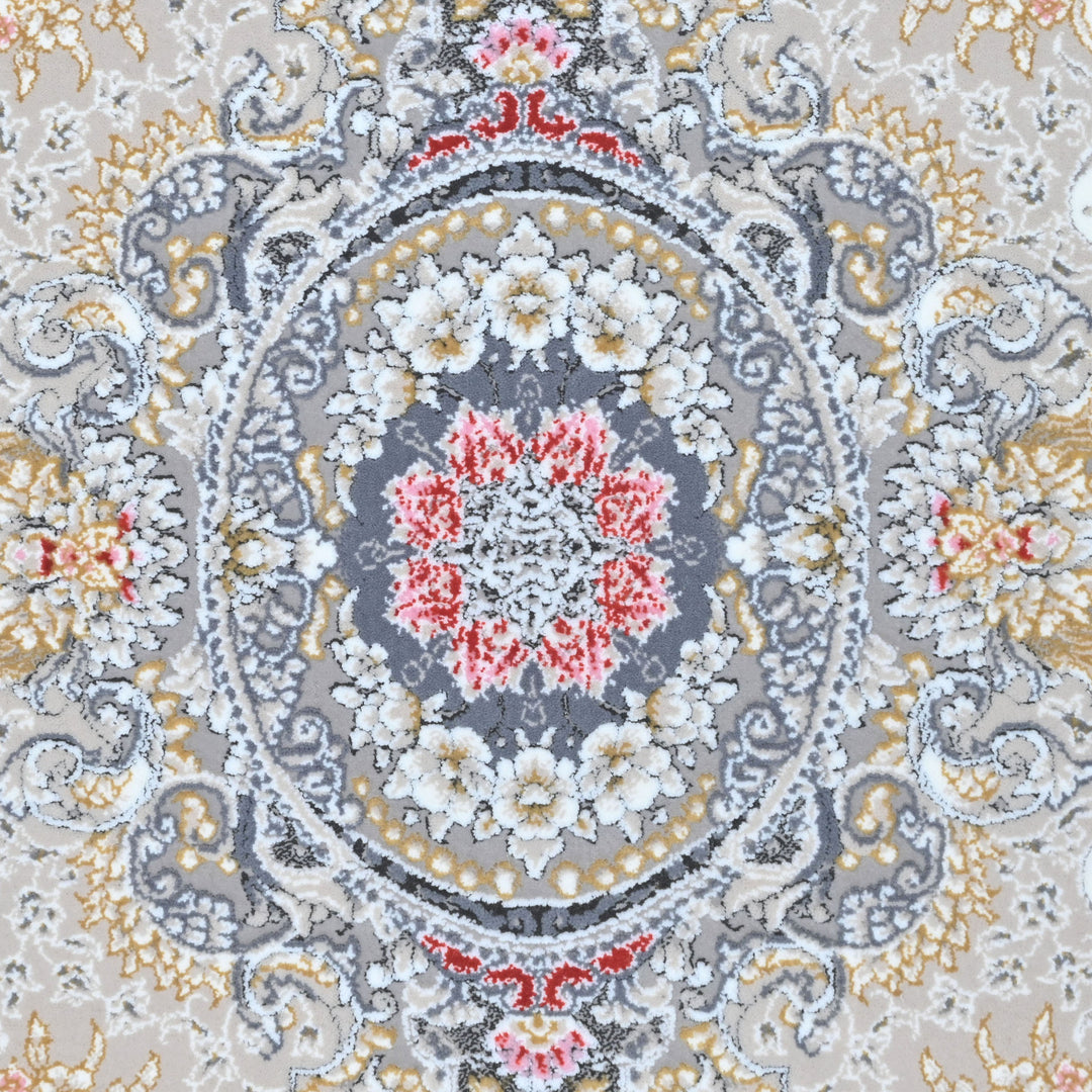 Blue & Grey Geometric Persian Round Rug 5x5 Ft