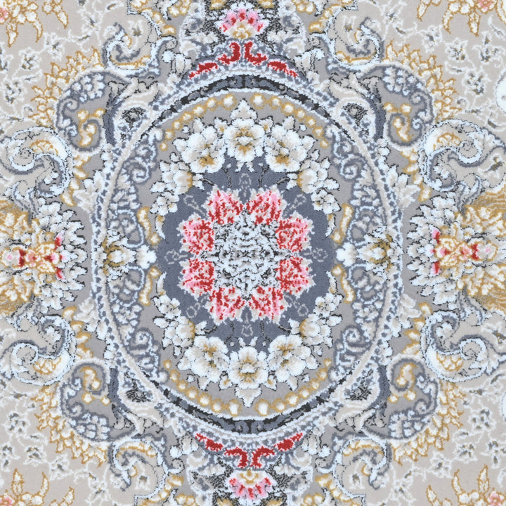 Blue & Grey Geometric Persian Round Rug 5x5 Ft