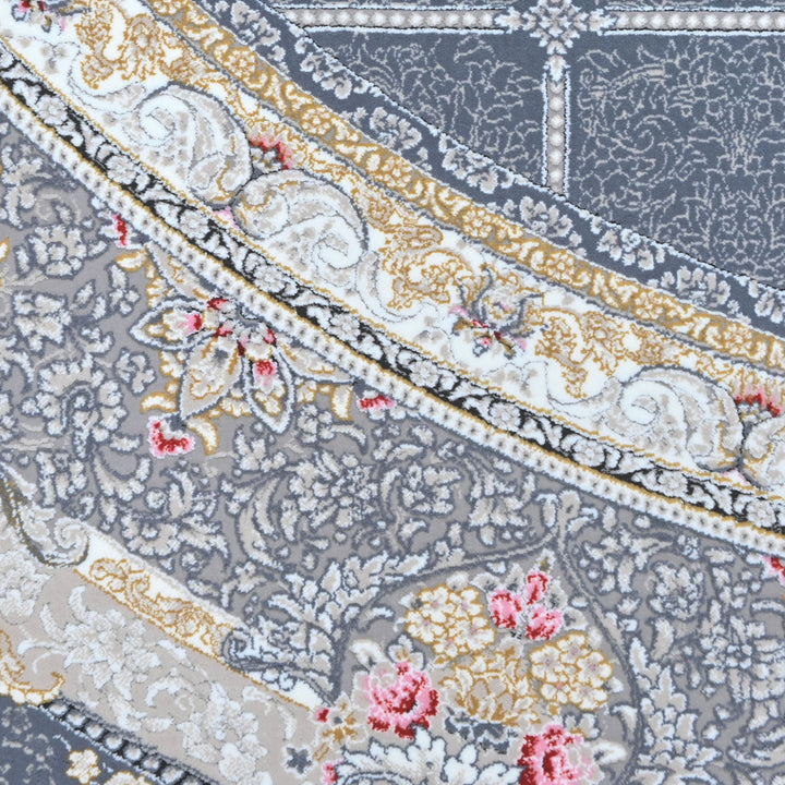 Blue & Grey Geometric Persian Round Rug 5x5 Ft