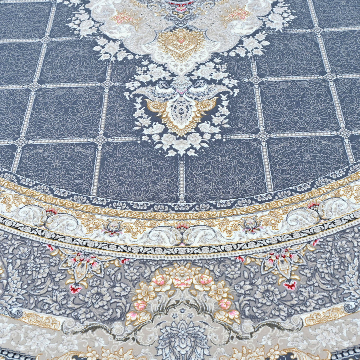 Blue & Grey Geometric Persian Round Rug 5x5 Ft