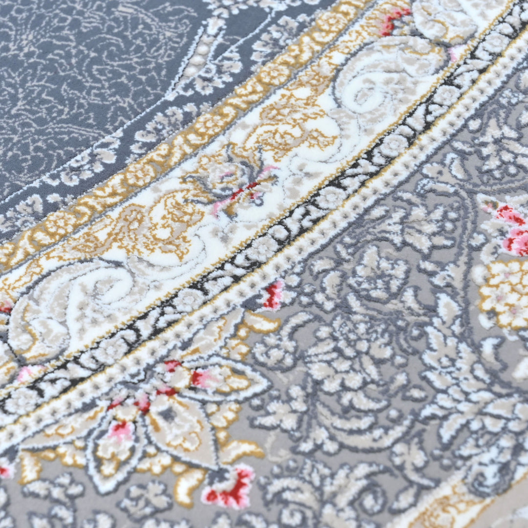 Blue & Grey Geometric Persian Round Rug 5x5 Ft