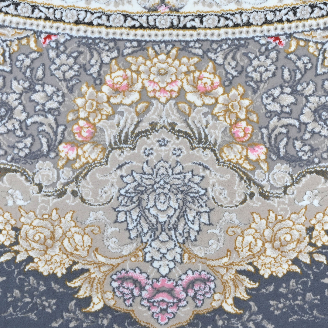 Blue & Grey Geometric Persian Round Rug 5x5 Ft