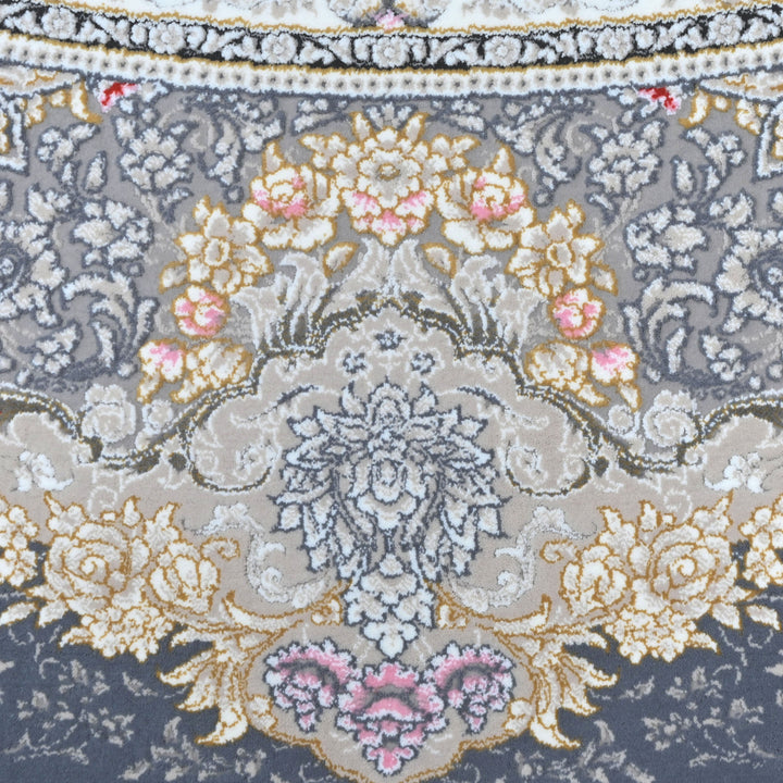 Blue & Grey Geometric Persian Round Rug 5x5 Ft